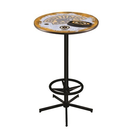 Holland Bar Stool Co 42" Black Boston Bruins Pub Table, 28" dia. Top L216B4228BosBru-D2